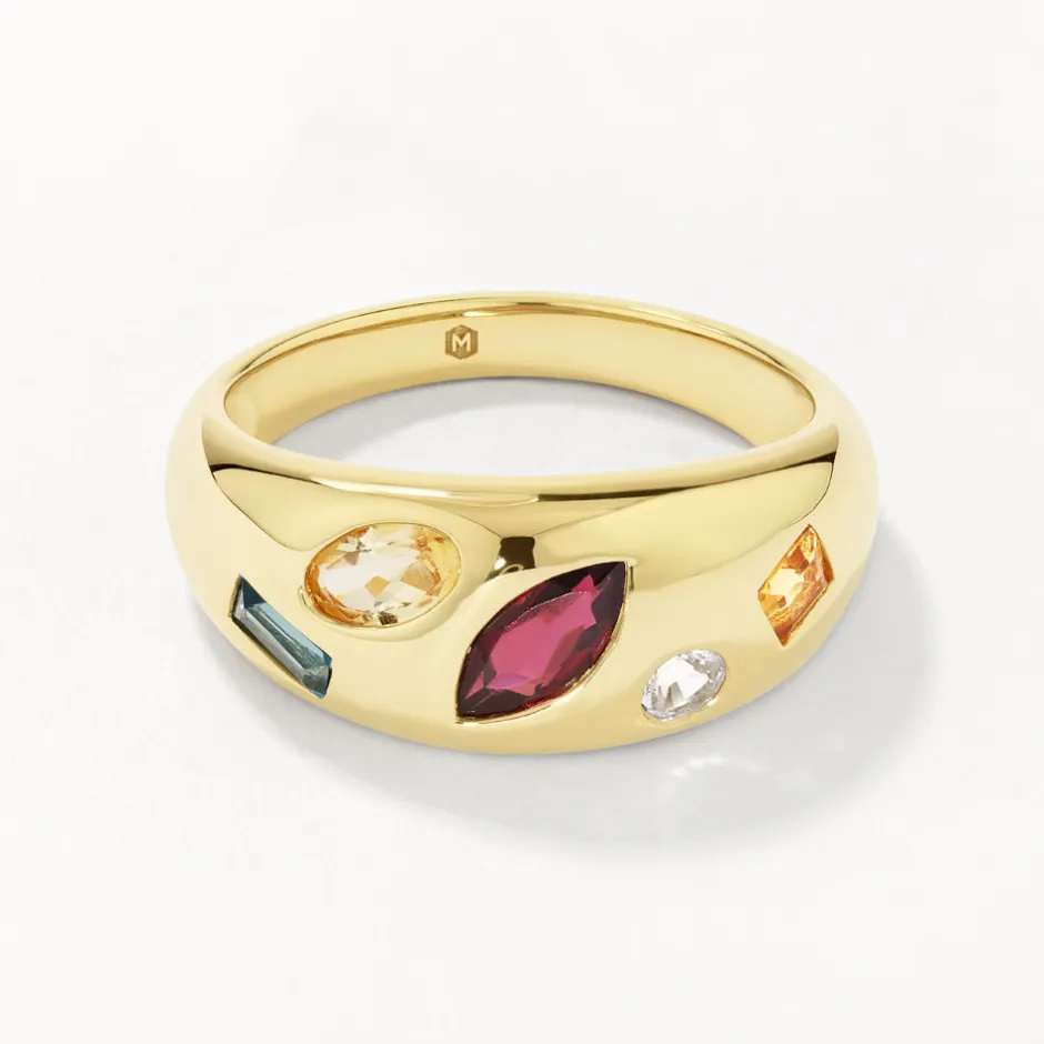 Fashion Garnet Multi Gemstone Gypsy Ring in Gold Gifts For Her | Birthstone Jewellery