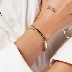 New Green Agate Bangle in Gold Natural Gemstones | 18k Fine Gold Plated