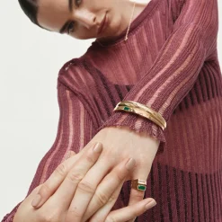 New Green Agate Bangle in Gold Natural Gemstones | 18k Fine Gold Plated