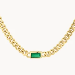 Outlet Green Agate Curb Chain Necklace in Gold Gifts For Him | Natural Gemstones