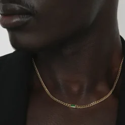 Outlet Green Agate Curb Chain Necklace in Gold Gifts For Him | Natural Gemstones
