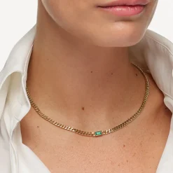 Outlet Green Agate Curb Chain Necklace in Gold Gifts For Him | Natural Gemstones