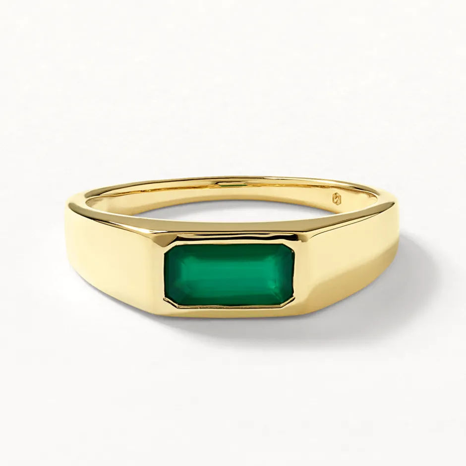 Hot Green Agate Signet Pinky Ring in Gold Gifts For Him | Under $150
