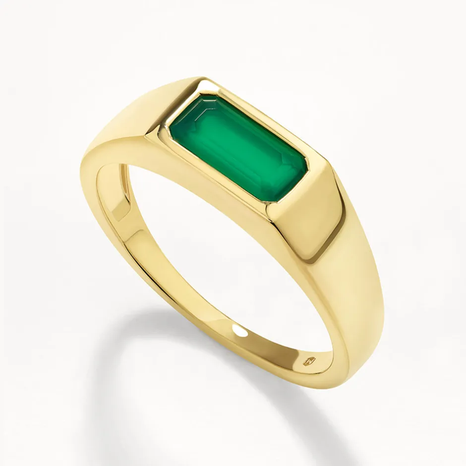 Hot Green Agate Signet Pinky Ring in Gold Gifts For Him | Under $150