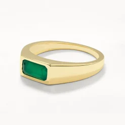 Hot Green Agate Signet Pinky Ring in Gold Gifts For Him | Under $150