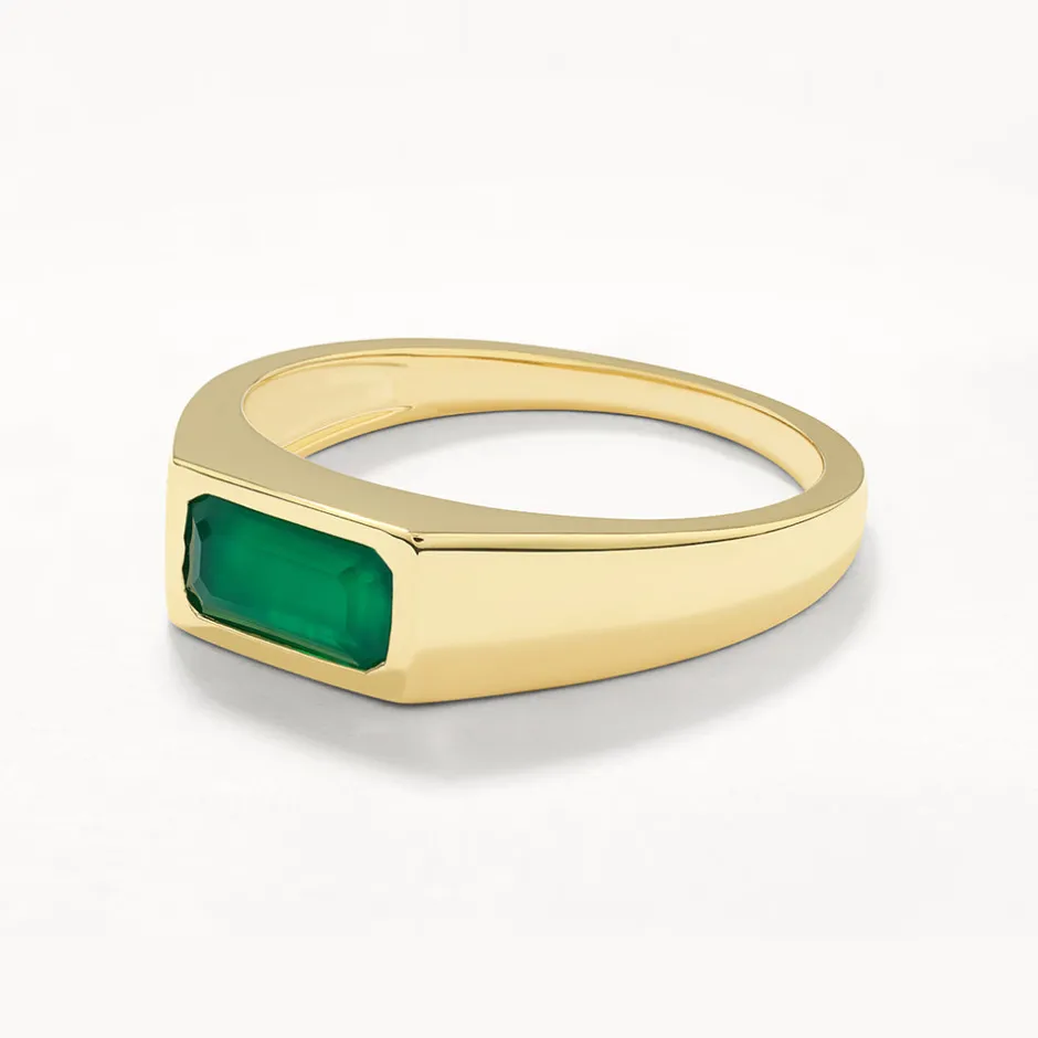 Hot Green Agate Signet Pinky Ring in Gold Gifts For Him | Under $150