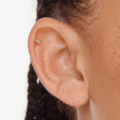 Fashion Laboratory-Grown Diamond Bezel Trio Helix Single Stud Earring in 10k Gold Laboratory-grown Diamonds | Earrings