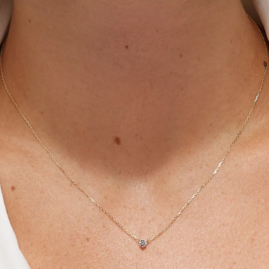 New Laboratory-Grown Diamond 0.10ct Round Necklace in 10k Gold Gifts For Her | Birthstone Jewellery
