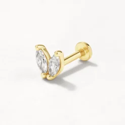 Fashion Laboratory-Grown Diamond Double Marquise Helix Single Stud Earring in 10k Gold Laboratory-grown Diamonds | Earrings