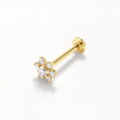 Fashion Laboratory-Grown Diamond Flower Helix Single Stud in 10k Gold Laboratory-grown Diamonds | Earrings