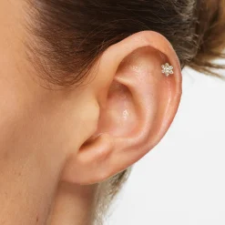 Fashion Laboratory-Grown Diamond Flower Helix Single Stud in 10k Gold Laboratory-grown Diamonds | Earrings