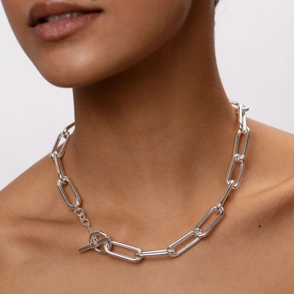 Hot Large Paperclip Toggle Necklace in Silver Under $500 | 925 Sterling Silver