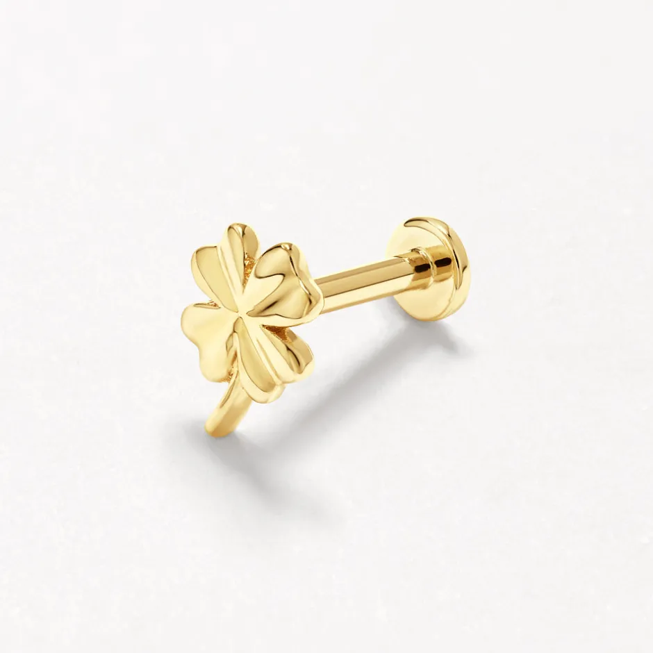 Fashion Lucky Clover Helix Single Stud in 10k Gold Earrings | Studs
