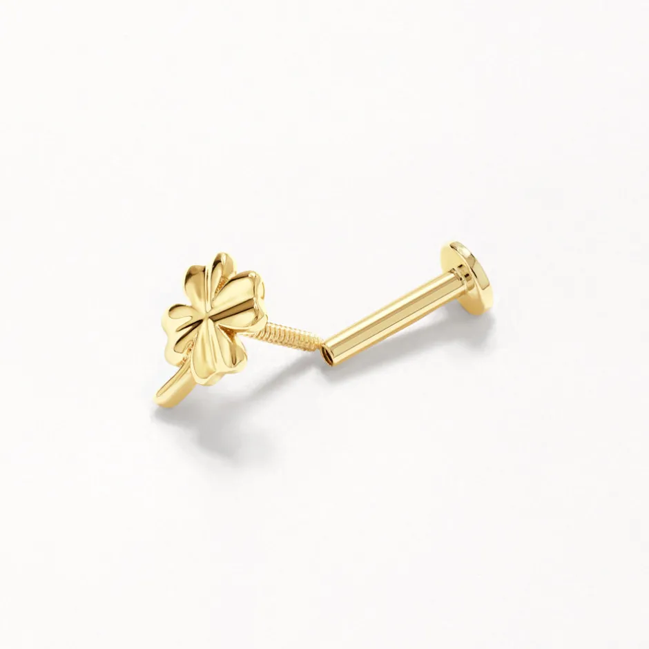 Fashion Lucky Clover Helix Single Stud in 10k Gold Earrings | Studs