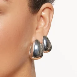 New Maxi Drop Dome Hoops in Silver 925 Sterling Silver | Earrings