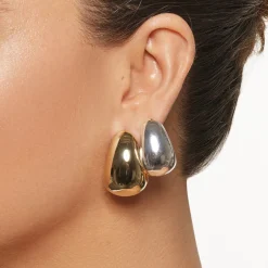 New Maxi Drop Dome Hoops in Silver 925 Sterling Silver | Earrings
