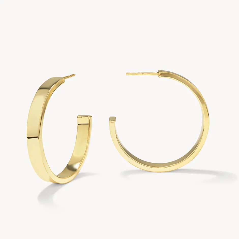 Hot Maxi Flat Hoop Earrings in Gold 18k Fine Gold Plated | Earrings