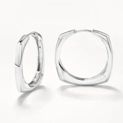 New Maxi Square Edge Hoops in Silver 925 Sterling Silver | Earrings