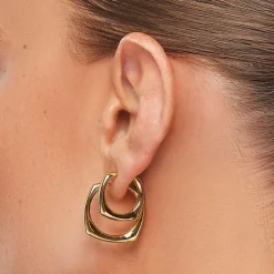New Maxi Square Edge Hoops in Gold 18k Fine Gold Plated | Earrings