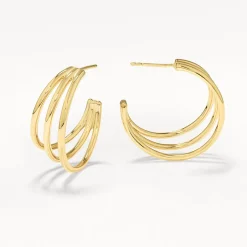 Hot Maxi Triple Hoop Stud Earrings in Gold 18k Fine Gold Plated | Earrings