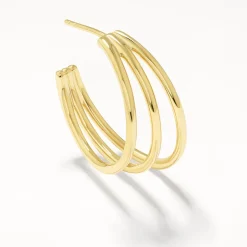 Hot Maxi Triple Hoop Stud Earrings in Gold 18k Fine Gold Plated | Earrings