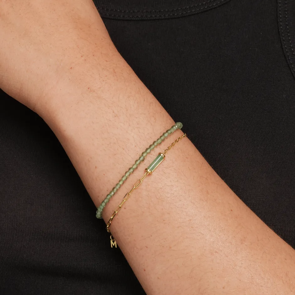 Sale Micro Aventurine Bead Bracelet in Gold Natural Gemstones | 18k Fine Gold Plated
