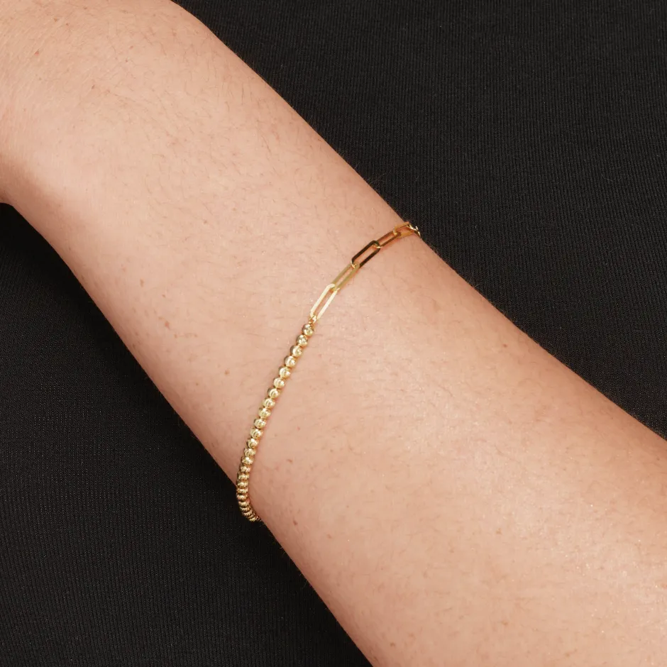 Clearance Micro Beaded Half Paperclip Chain Bracelet in 10k Gold Bracelets & Bangles | Bracelets