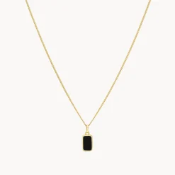 Best Micro Black Onyx Unisex Pendant Necklace in Gold Natural Gemstones | 18k Fine Gold Plated