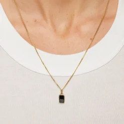 Best Micro Black Onyx Unisex Pendant Necklace in Gold Natural Gemstones | 18k Fine Gold Plated