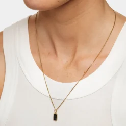 Best Micro Black Onyx Unisex Pendant Necklace in Gold Natural Gemstones | 18k Fine Gold Plated
