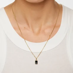 Best Micro Black Onyx Unisex Pendant Necklace in Gold Natural Gemstones | 18k Fine Gold Plated