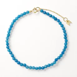 Discount Micro Blue Agate Bead Bracelet in Gold Under $150 | Natural Gemstones
