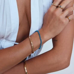Discount Micro Blue Agate Bead Bracelet in Gold Under $150 | Natural Gemstones