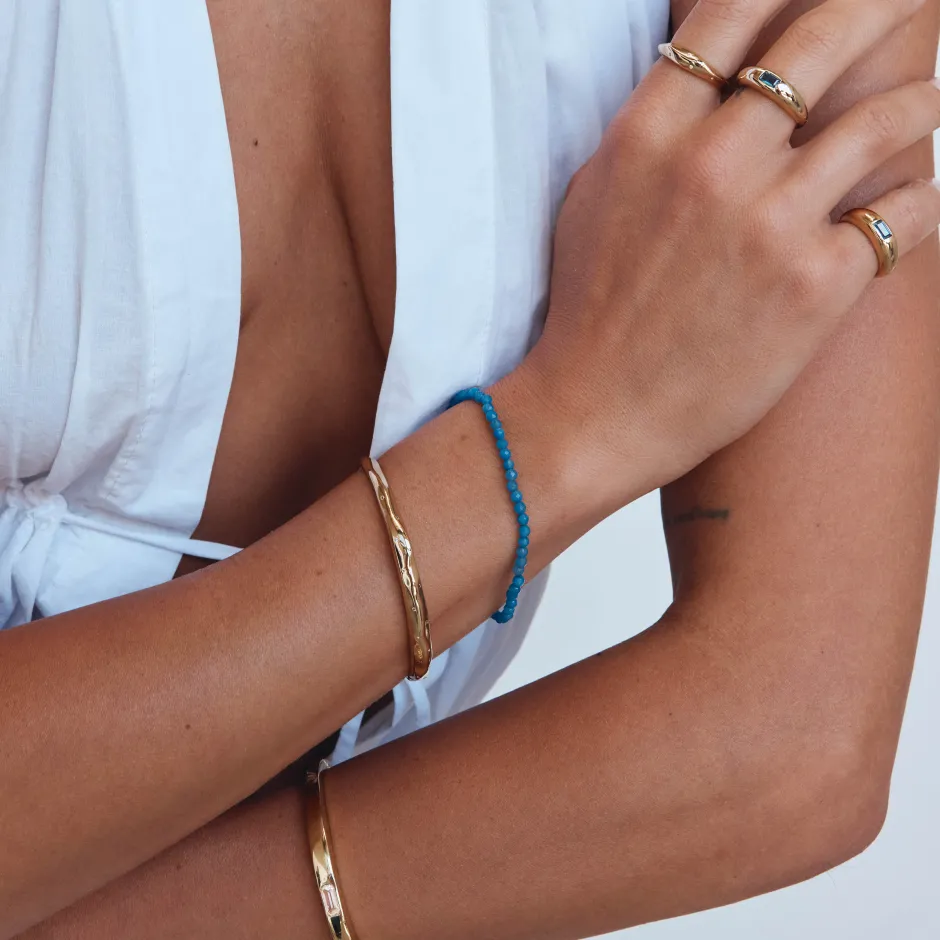 Discount Micro Blue Agate Bead Bracelet in Gold Under $150 | Natural Gemstones