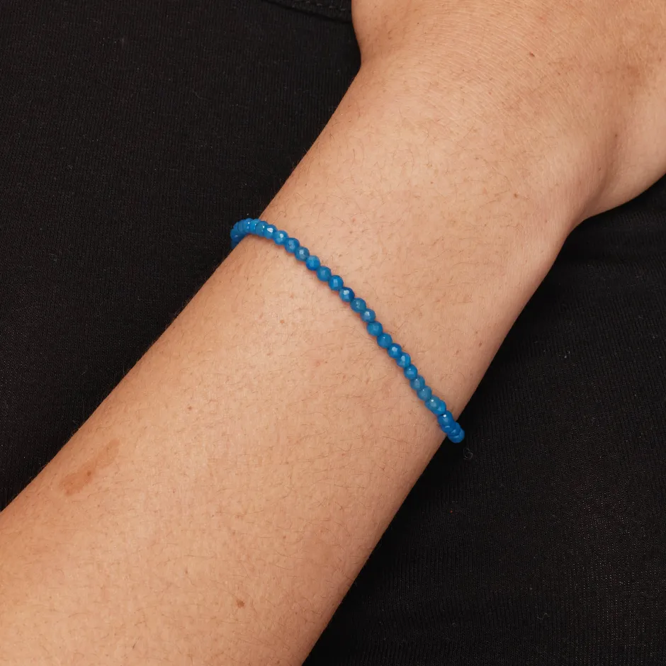 Discount Micro Blue Agate Bead Bracelet in Gold Under $150 | Natural Gemstones