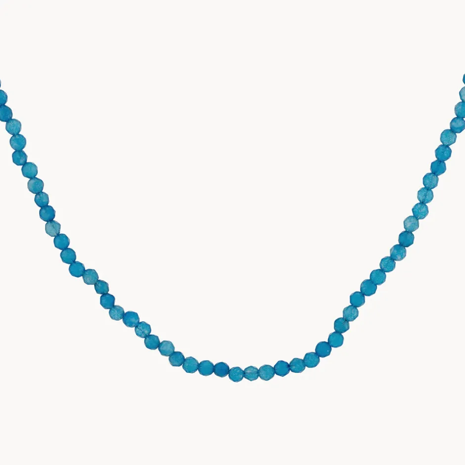 Discount Micro Blue Agate Bead Necklace in Gold Natural Gemstones | 18k Fine Gold Plated