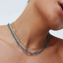 Discount Micro Blue Agate Bead Necklace in Gold Natural Gemstones | 18k Fine Gold Plated