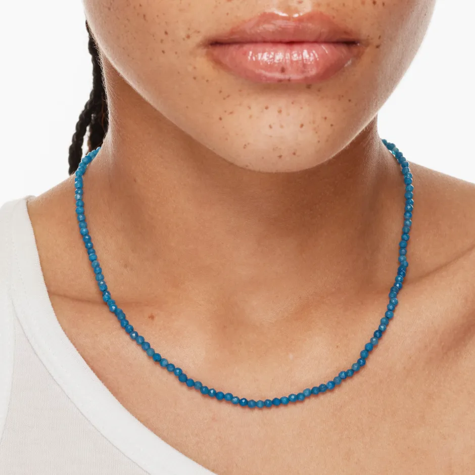 Discount Micro Blue Agate Bead Necklace in Gold Natural Gemstones | 18k Fine Gold Plated