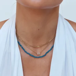 Discount Micro Blue Agate Bead Necklace in Gold Natural Gemstones | 18k Fine Gold Plated