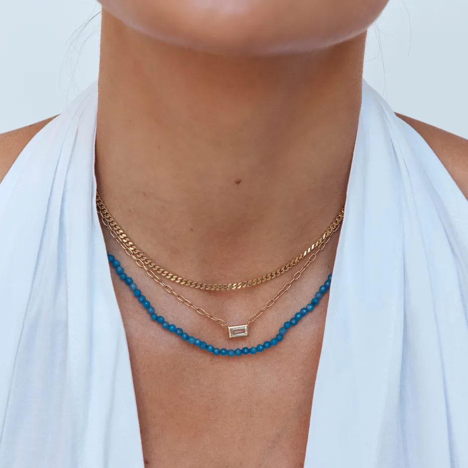 Discount Micro Blue Agate Bead Necklace in Gold Natural Gemstones | 18k Fine Gold Plated