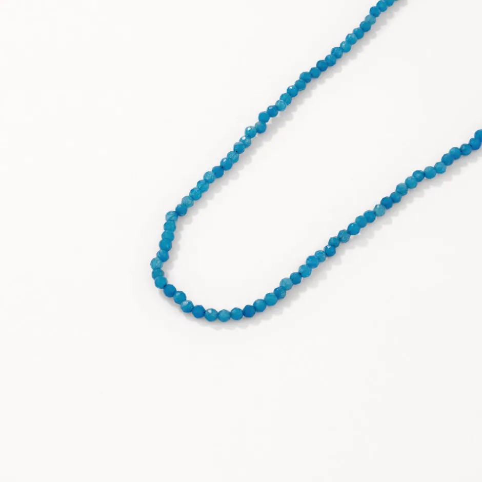 Discount Micro Blue Agate Bead Necklace in Gold Natural Gemstones | 18k Fine Gold Plated