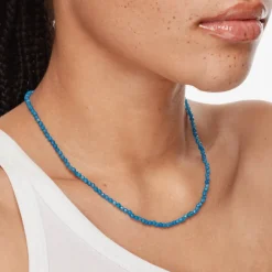 Discount Micro Blue Agate Bead Necklace in Gold Natural Gemstones | 18k Fine Gold Plated
