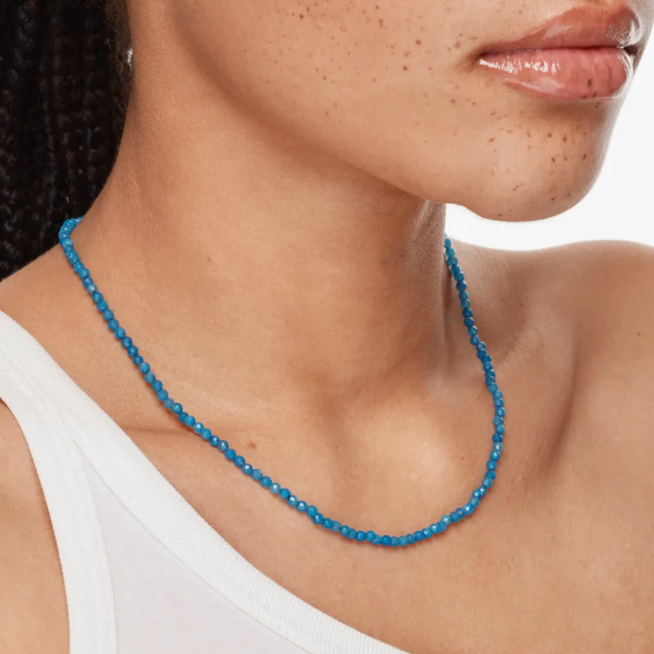 Discount Micro Blue Agate Bead Necklace in Gold Natural Gemstones | 18k Fine Gold Plated