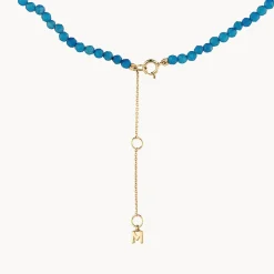 Discount Micro Blue Agate Bead Necklace in Gold Natural Gemstones | 18k Fine Gold Plated