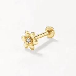 Online Micro Diamond Daisy Helix Single Stud Earring in 10k Gold Earrings | Studs