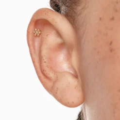 Online Micro Diamond Daisy Helix Single Stud Earring in 10k Gold Earrings | Studs