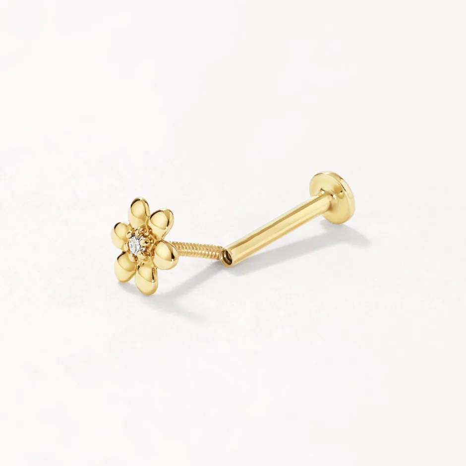 Online Micro Diamond Daisy Helix Single Stud Earring in 10k Gold Earrings | Studs