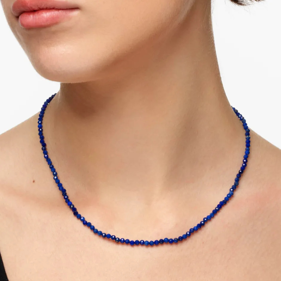 Online Micro Lapis Lazuli Bead Necklace in Gold Gifts For Him | Natural Gemstones