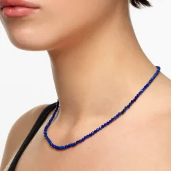 Online Micro Lapis Lazuli Bead Necklace in Gold Gifts For Him | Natural Gemstones