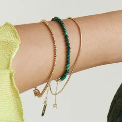 Fashion Micro Malachite Bead Bracelet in Gold Gifts For Him | Natural Gemstones